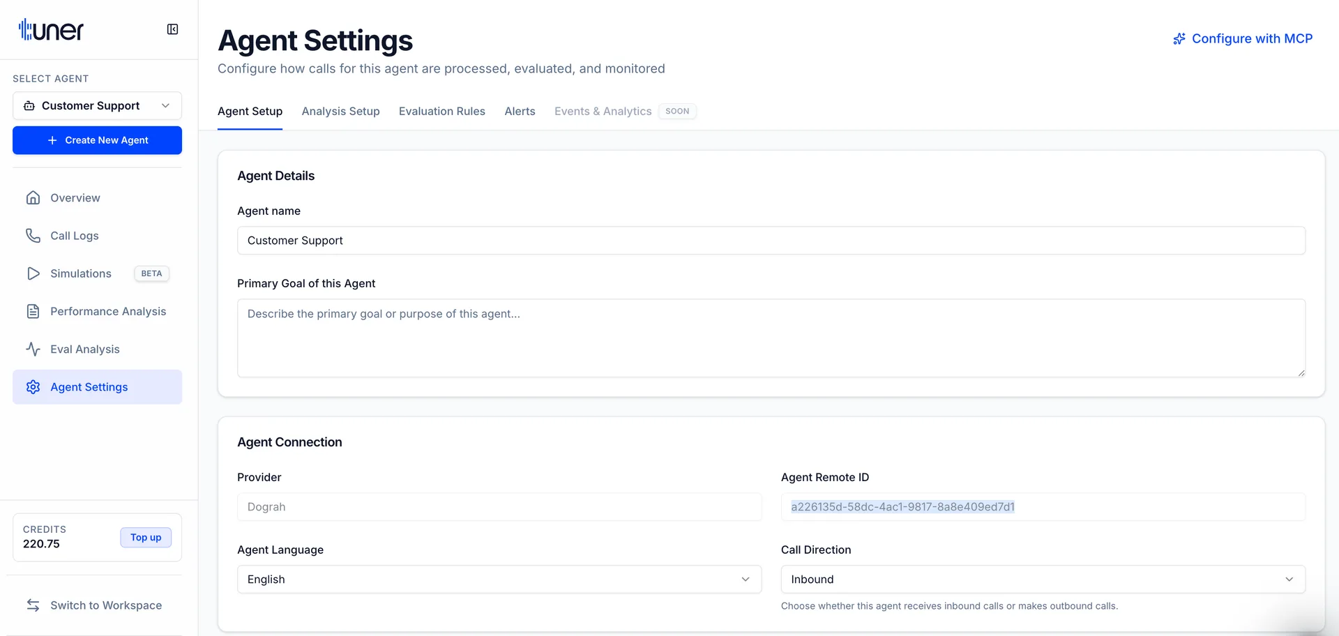 Tuner Agent Settings showing Agent Remote ID