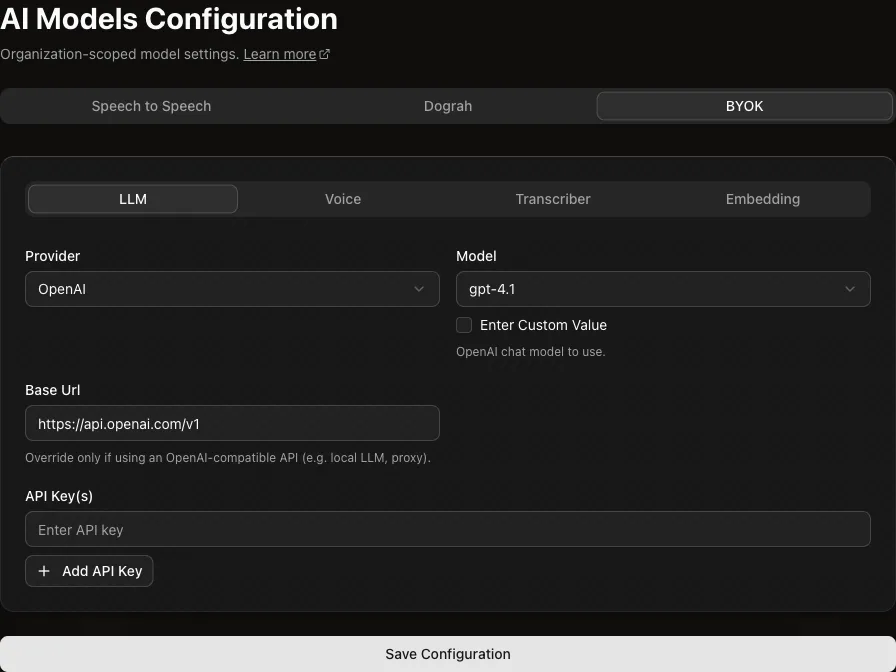BYOK model configuration