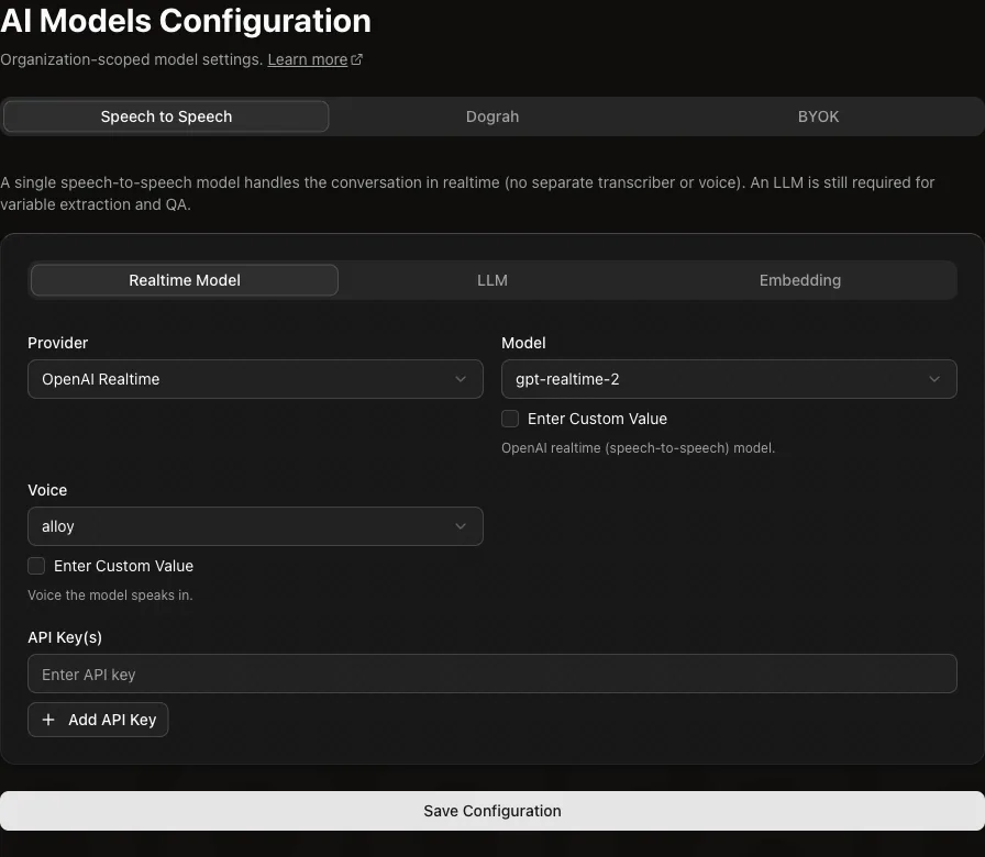 Speech to Speech model configuration